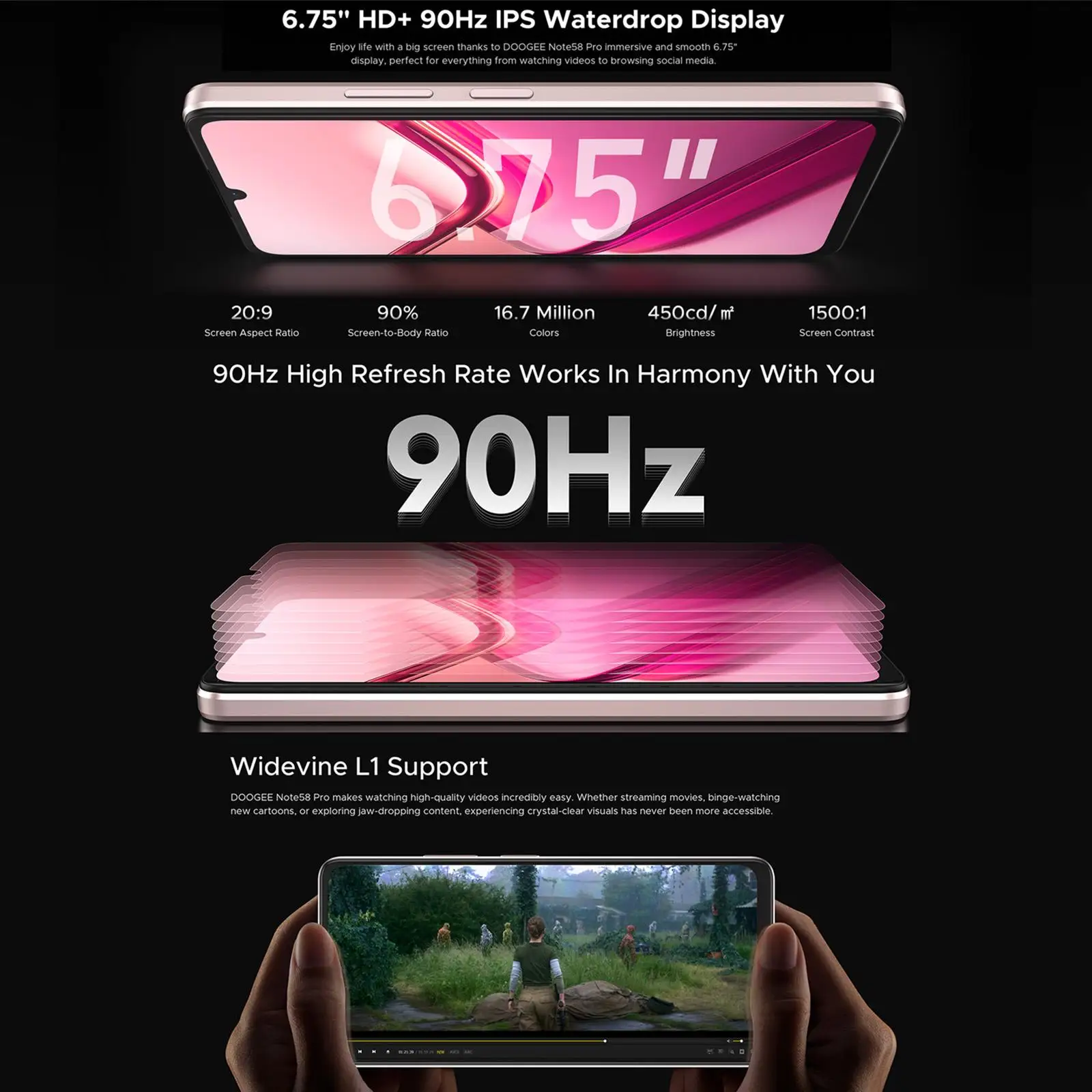 DOOGEE Note 58 Pro Smartphone 6.75" HD+ 90Hz IPS Screen 8GB +256GB Unisoc T7250 Octa Core 6250mAh 16MP Camera NFC Android 15 5