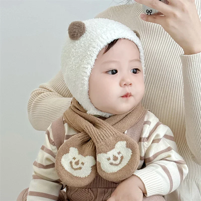 Korean Cartoon Baby Scarf Autumn Winter New Cute Warm Knitted Bear Children Neckerchief Soft Comfortable Boys Girls Kids Scarves