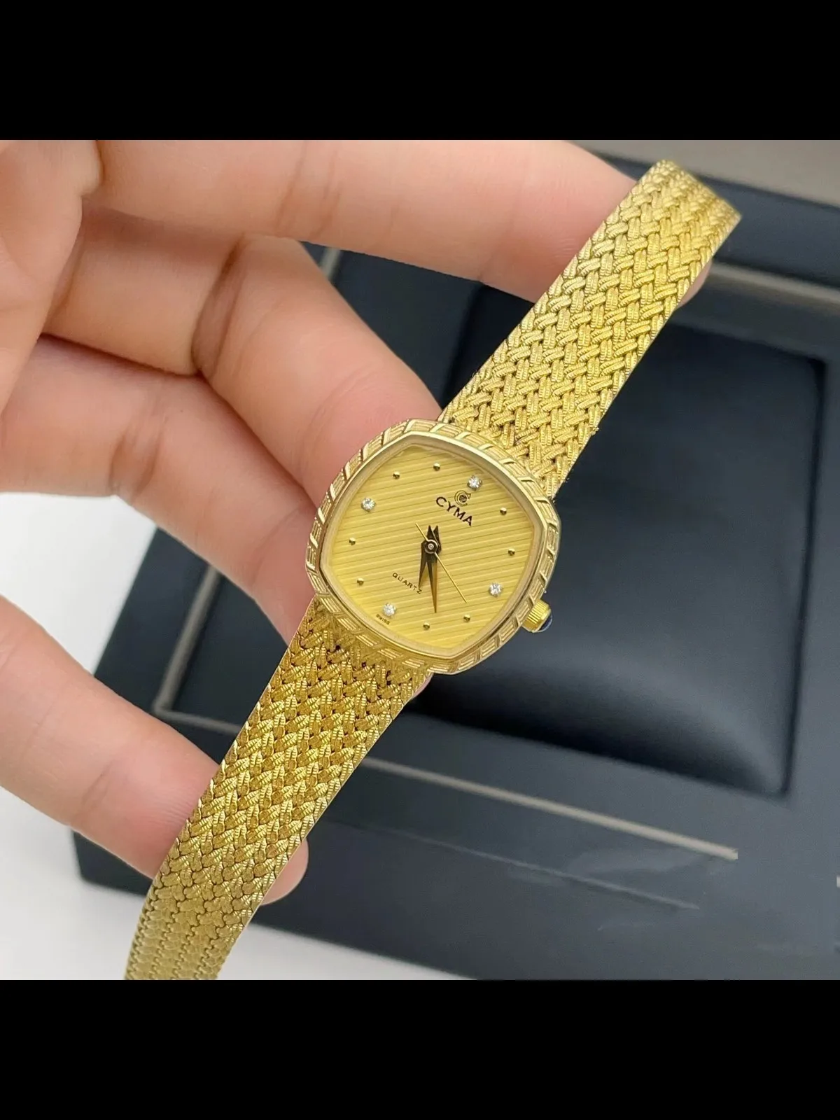 Braided Chain Vintage Slash Dark Grain Small Square gold-plated