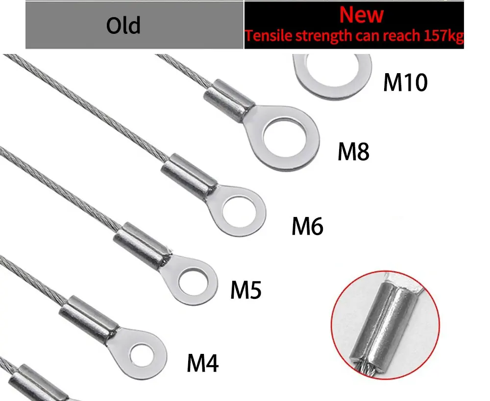 4 Stück Edelstahl-Drahtseil-Endstücke mit 1/2mm Drahtseil, individuell angepasst für verschiedene Produkte, als Absturzsicherungsseile – Detail 5