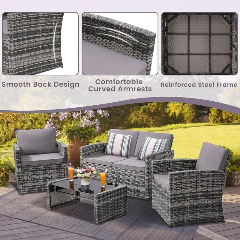 4-Piece Rattan Patio Set 4
