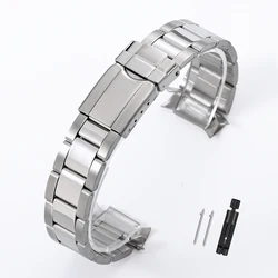 Elegant Curved End Stainless Steel Watch Strap with Folding Buckle - 22mm (Silver)