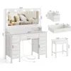 Vanity Desk with Mirror and Lights, Makeup Vanity with Upholstered Vanity Stool,Fabric Drawers,9 Dimmable LED Bulbs,Vanity Set 6