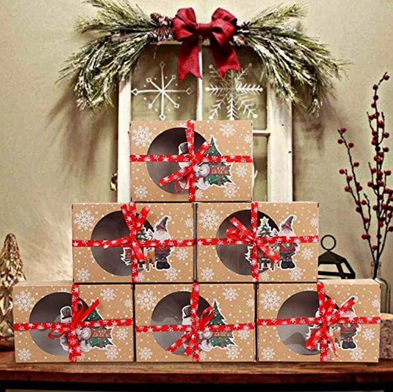 12pcs Christmas Cookie and Doughnut Paper Boxes with Clear Window, Bakery Gift Boxes wi... - SKU CFB01044 - UGI Packaging
