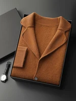 2024 Men's 100% Cashmere Sweater Suit Collar Smart Casual Cardigan Autumn Winter Thick Soft Cashmere Knitwear Sweater Coat 2
