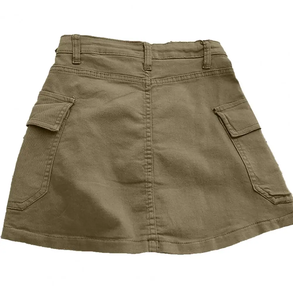 

Chic Short Skirt Big Pocket Skin-touching Cargo Skirt Solid Color A-Line Short Skirt