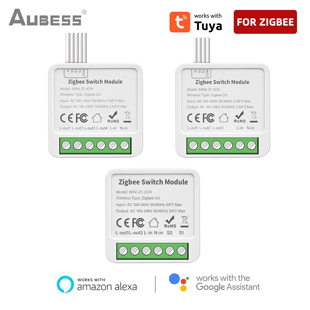 Tuya Wifi / Zigbee 16A Mini Smart Switch 1/2/3/4 Gang Support 2-way Control Work With Smart Life Alexa Google Home Yandex Alice