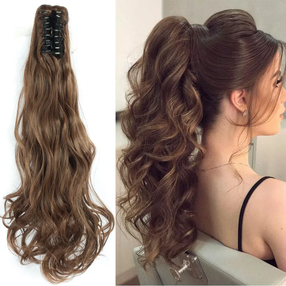 

Synthetic 24Inch Long Wavy Claw Clip On Ponytail Hair Extension Blonde Ponytail Extension For Women Pony Tail Hair Hairpiece