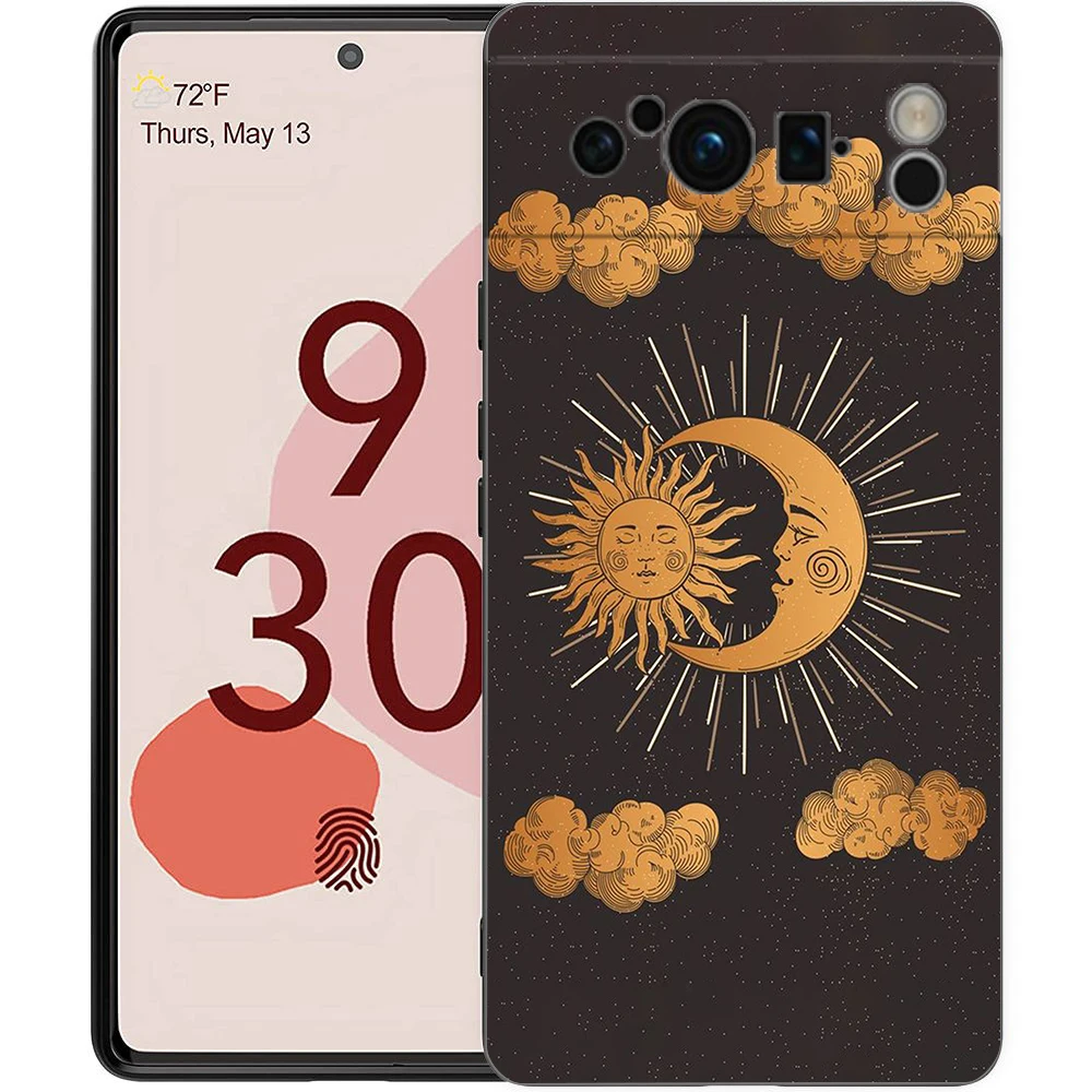 Suns Moons Clouds 천체 휴대폰 케이스 커버, Google Pixel 8 7 6 7A 6A Pro 5G 충격 방지 실리콘 소프트 8 Pro 5G 쉘 Capa