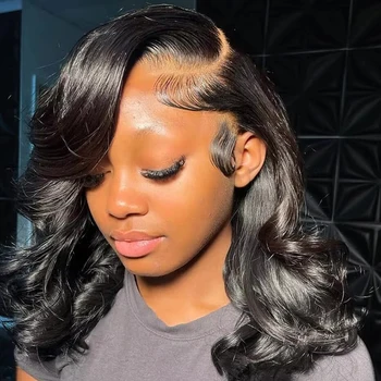 16 inch Body Wave 13x4 Lace Front Wigs Human Hair 180% Density Short Bob Wig Human Hair Pre Plucked Natural Color for Women 1