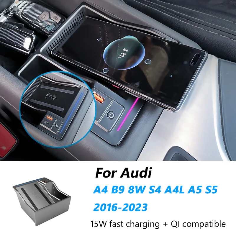

Car QI Wireless Charger For Audi A4 A4L B9 8W A5 S4 S5 Special Central Control Interior Phone Wireless Fast Charging Accessories