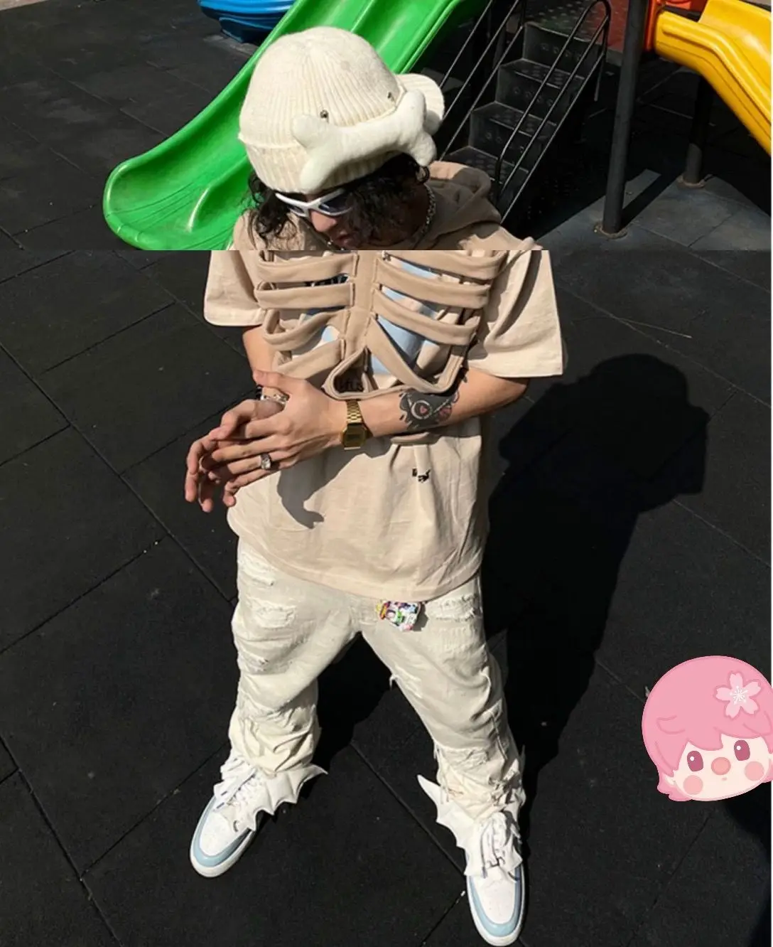 

Hip Hop Heap Skull Hollowed Out Cool Man Boy's Hooded Vest Tanks Harajuku Dark Metal Goth Gothic Chic BF GF Tops
