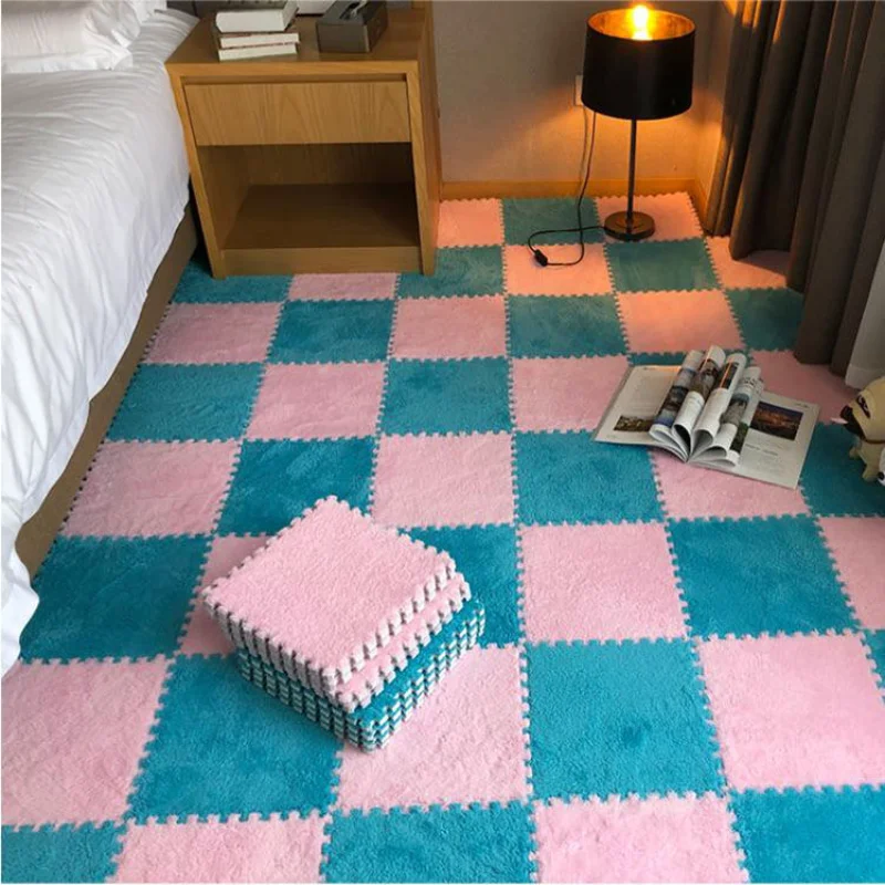 10 Pcs Plush Puzzle Foam Floor Mat Living Room Plush Soft Carpet Split