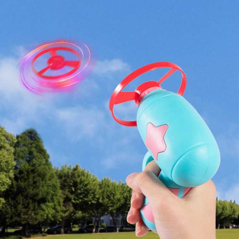 Children Saucer Launcher Pistol Outdoor Spinning Top Toys Flying Disc Bamboo Dragonfly Ejection Luminous Gyroscope Gun 3