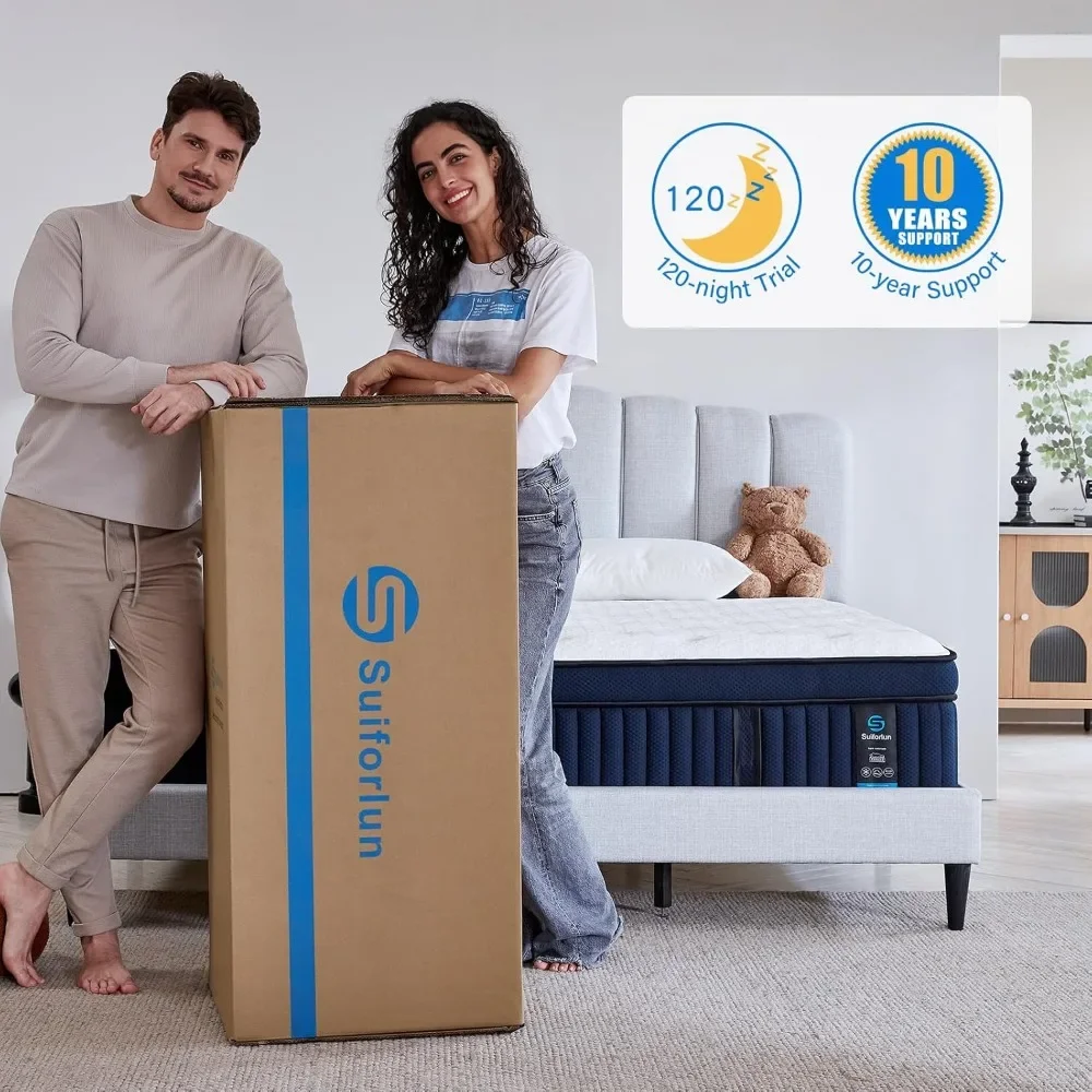 14 Inch King Mattress with Euro Top Hybrid Gel Memory Foam Mattress with 7-Zone Individually Wrapped Coils,King Size Mattress 6