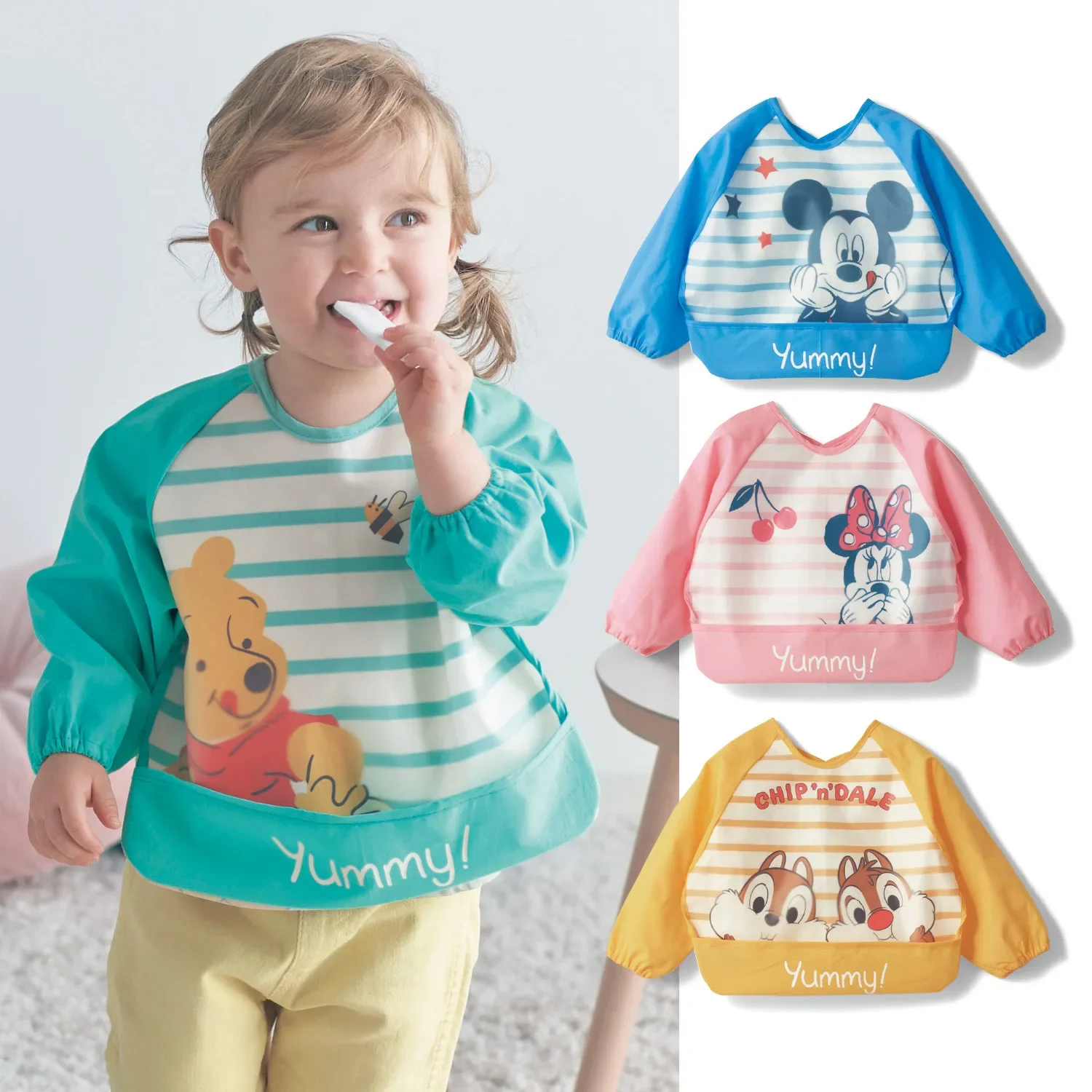 New Children's Cartoon Waterproof Apron Baby Eating Dress Painting Dress Baby Waterproof Backward Wearing Protective Cover