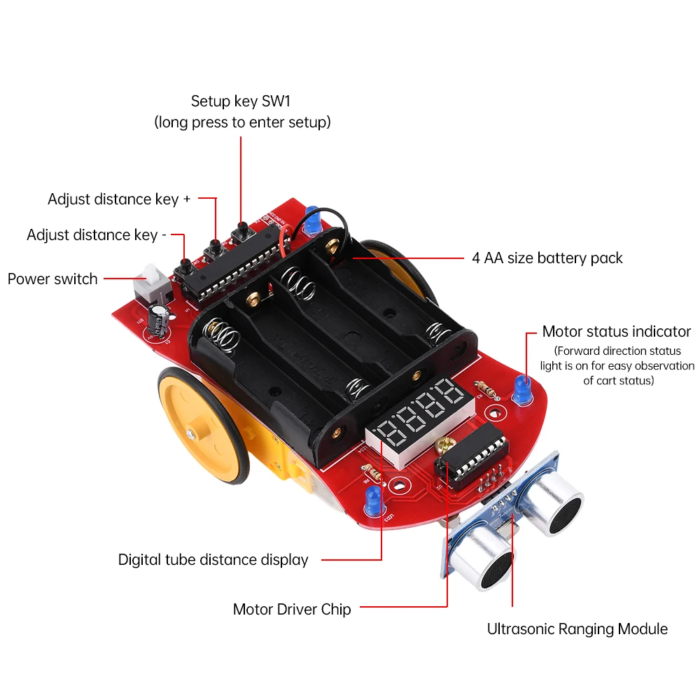 51 MCU Smart Car Ultrasonic Distance Measuring Obstacle Avoidance Car Microcontroller Intelligent Welding Teaching DIY Kit