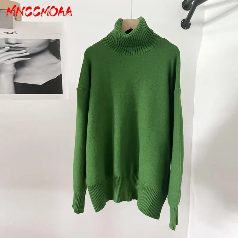

MNCCMOAA-Женский Свободный вязаный свитер с высоким воротником, повседневный пуловер с длинным рукавом, теплый топ, женская мода, осень, зима, 2024