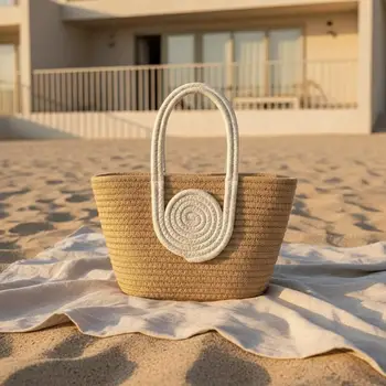 ✰✪Large Capacity Womens Woven Handbag Vintage Rattan Bag Travel Tote for Beach Picnic Stylish Summer Shoulder Bag 1