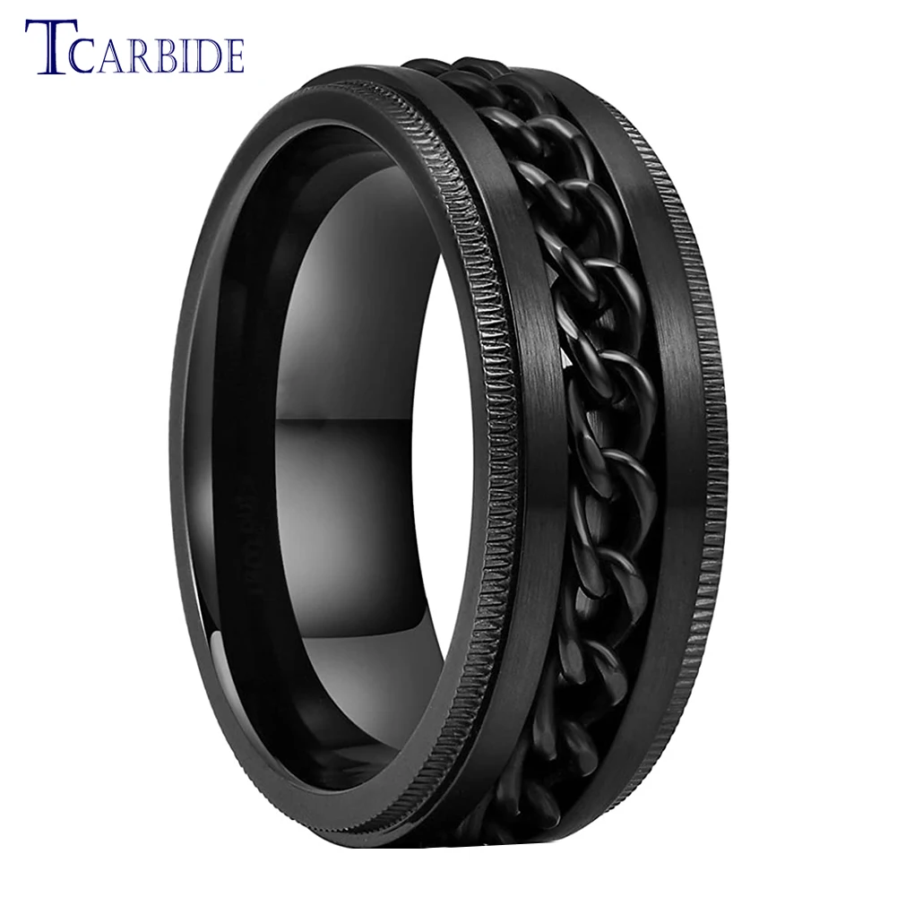8mm Stainless Steel Chain Ring Stepped Brushed Rotated Men Women Special Gift Jewelry For Festival jewelry rings,ring jewelry