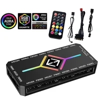 Многопортовый 3 в 1 ШИМ-магнитный разветвитель вентилятора ARGB для ПК с дистанционным управлением, поддерживает 9 вентиляторов и индивидуальным освещением