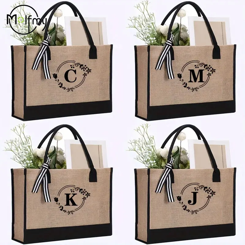 

Personalized Handbag Letter F Tote Shoulder Linen Ladies Luxury Designer Bags Large Capacity Pocket Handbags for Men and Women