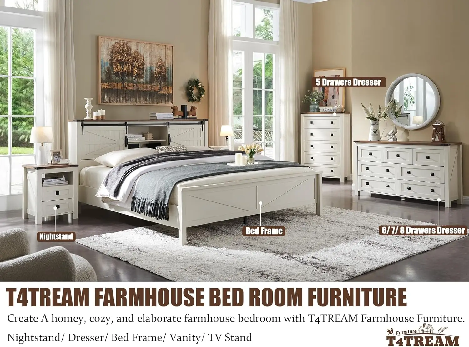 Nightstand with Charging Station, End Table, Side Table with 2 Drawers Storage Cabinet for Bedroom, Living Room, Farmhou