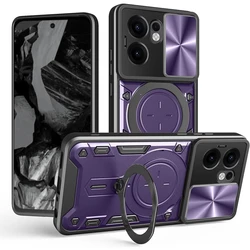 Protective Phone Case with Ring Stand and Lens Guard for OPPO Reno13 (PURPLE)