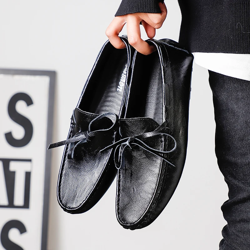 2025 Summer Mens Leather Loafers Slip-On Comfort Driving Shoes Soft Sole Business Casual Shoes Breathable Euro 38-47 Brown/Black 1