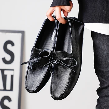 2025 Summer Mens Leather Loafers Slip-On Comfort Driving Shoes Soft Sole Business Casual Shoes Breathable Euro 38-47 Brown/Black 1