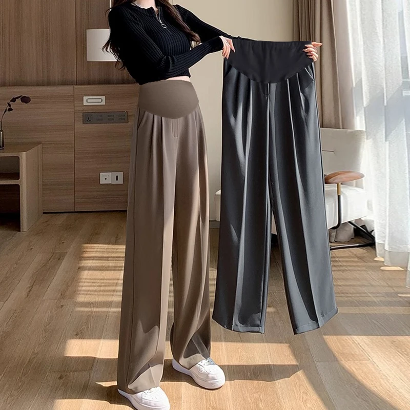 Spring Maternity Suit Pants High Waist Floor-length Pregnant Woman Belly Trousers Elegant Pregnancy Formal Clothes 2