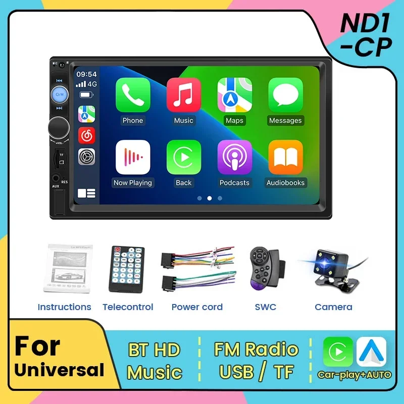 범용 자동차 멀티미디어 플레이어, 지지대 카플레이, Adnroid 자동 카메라, AUX USB BT TF 터치 스크린, 2 Din 스테레오, MP5 FM 라디오, 7 인치
