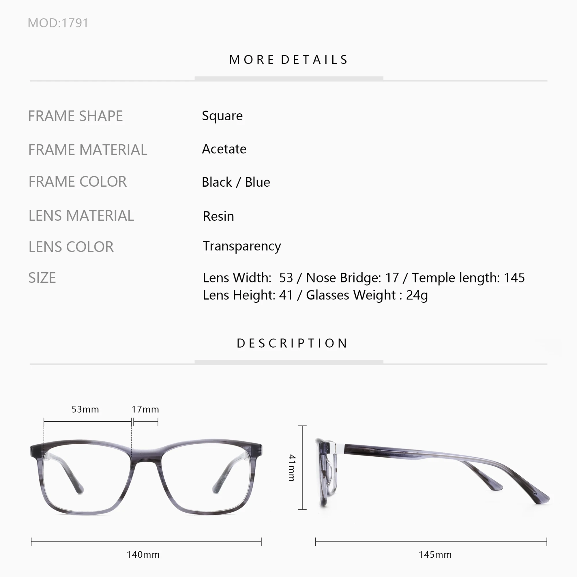 ZENOTTIC 2023 Men Acetate Glasses Frame with Transparent Lens Trend Eyewear  Square Non-Prescription Eyeglasses 1791