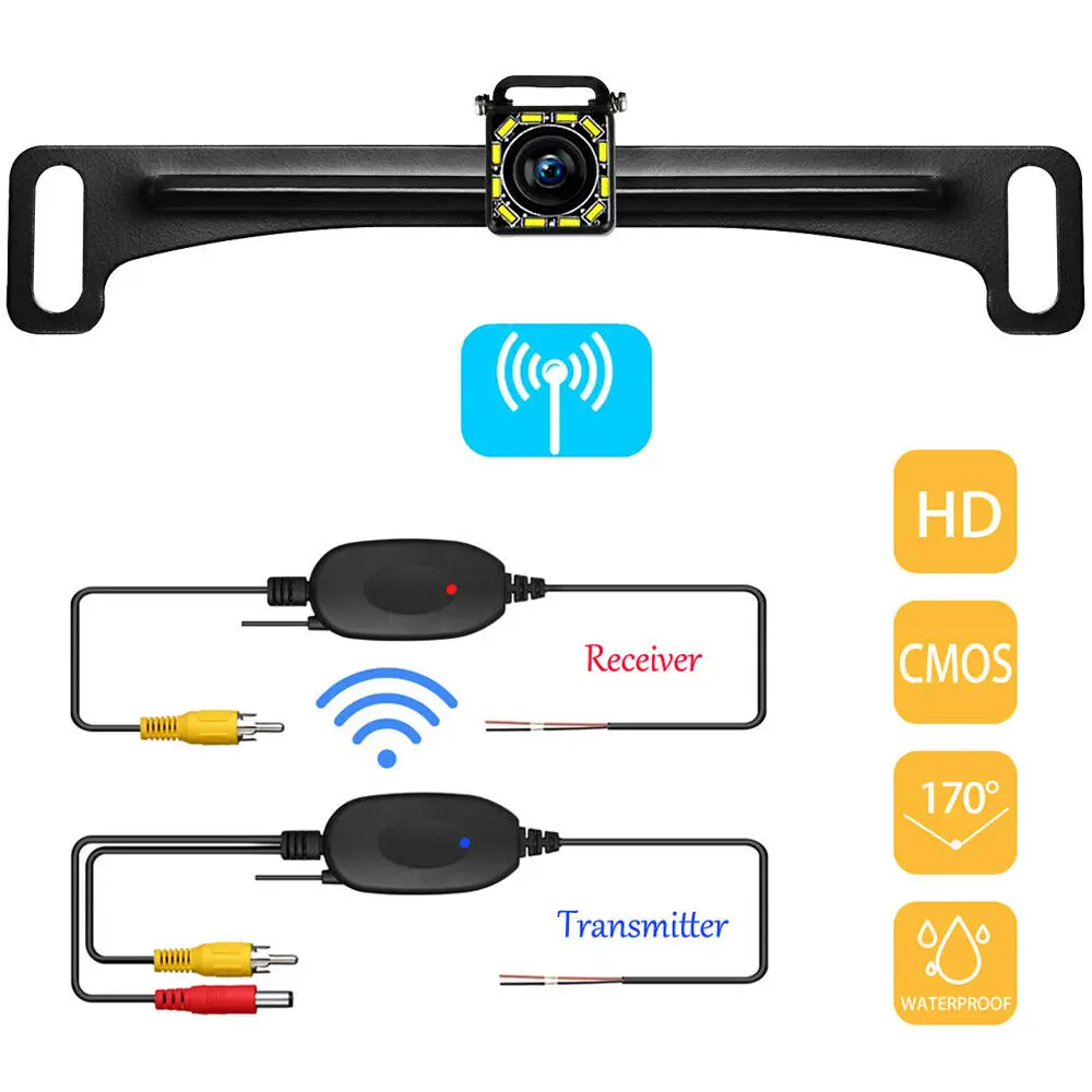 

Bileeko Wireless HD Hidden License Plate Car Rear View Backup Camera Night Vision 12 Led