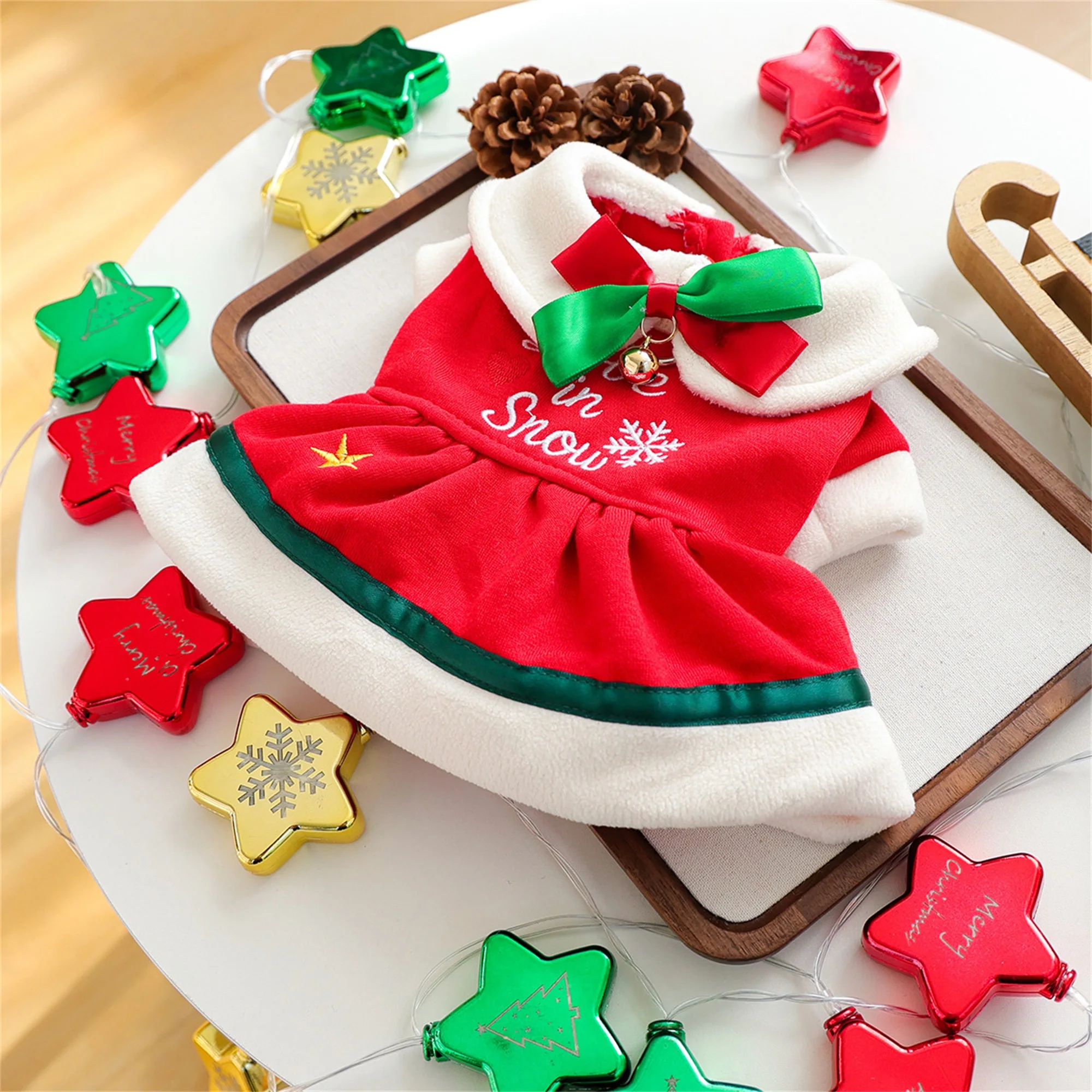 Christmas Dog Dress with Jingle Bell Collar and Festive Bow Tie Adorable Button-Up Pet Outfit for Holiday Celebrations and