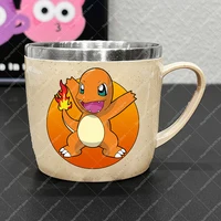 Tasses à eau en acier inoxydable pour enfants, motif dessin animé Pikachu, Psyduck, Charmander, Squirtle, pour boissons froides, cadeaux 6