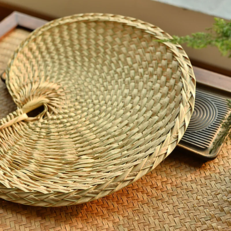 Handmade Straw Cooling Fan, Love Oval Shaped Hand Held Fan, Woven Cooling Fan for Home, Tearoom Decoration Ornaments, 1PC