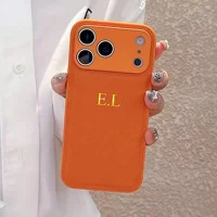 Personalized Name Faux Leather Phone Case For iPhone 17 16 15 14 13 Pro Max Plus Air Custom Initials DIY Hot Gold Foil Stamping 3