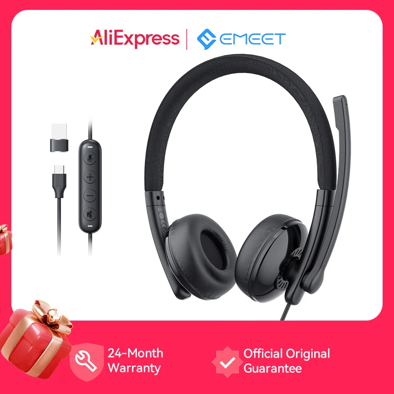 EMEET Wired Headset with Microphone Call Center USB Headphones ENC