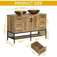 48" Double Rustic Bathroom Vanity, with Double Sink and Drawers Side Cabinet Combo Set & Shelf,Boat Tempered Glass Vessel Sink 2