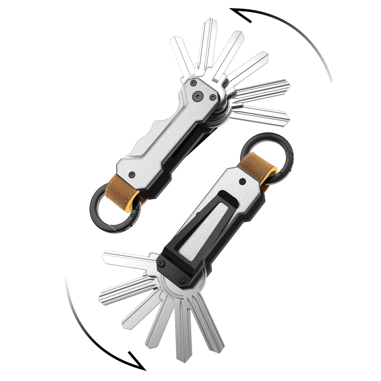 Kompakter Schlüssel-Organizer aus Aluminium mit Karabiner – hält 1 bis 6 Schlüssel sicher, tragbarer Schlüsselanhänger für Männer, EDC-Schlüssel – Detail 2
