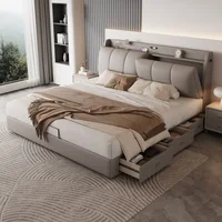 Lit de rangement moderne en Corium pour chambre à coucher, lit de luxe en Corium pour mariage, meubles de maison complets pour chambres doubles 3
