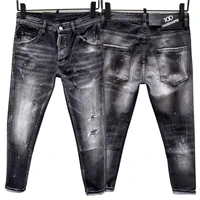 Chareiharper 930  New Tatty Paint Splash men's slim Fit Stick Fabric Stretch jeans Blue Leggings 1