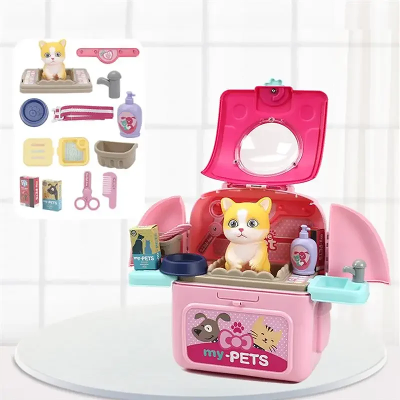 Pet Pretend Play Set Cartoon Dog Cat Pet Space Bag Veterinarian Pretend Play Kit Interactive Kids Educational Toys Children Gift 3