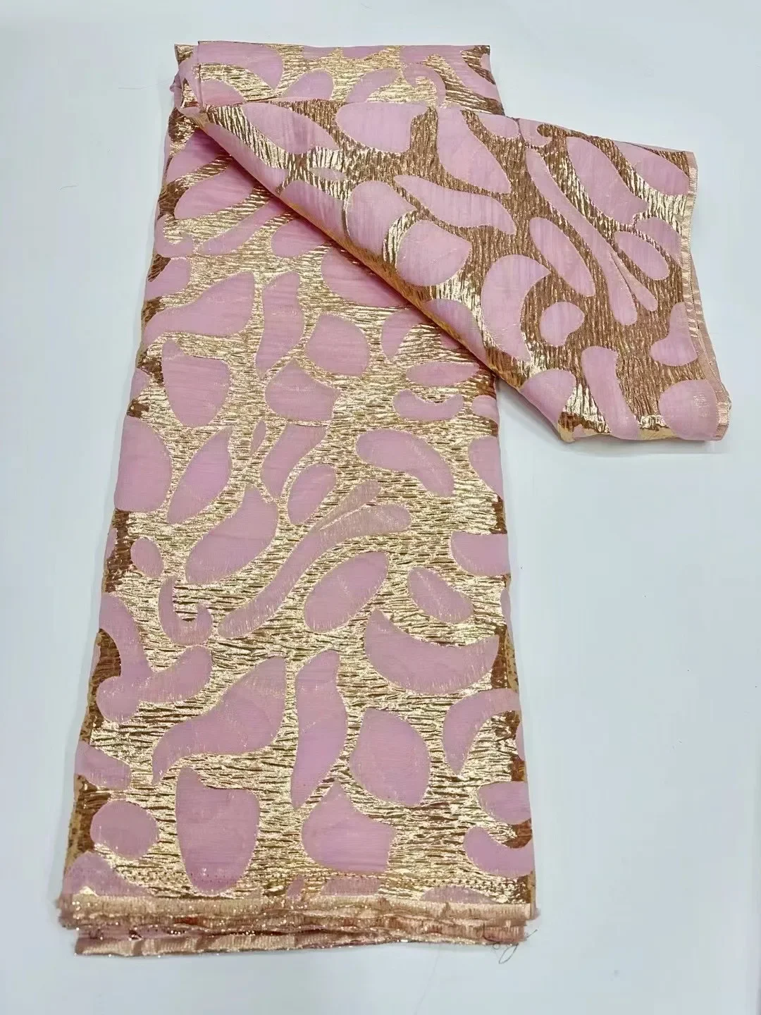 

Pink and Gold African Brocade Silk Lace Fabric Nigerian Gilding Organza Lace Satin Fabrics 5Yards for Sewing Wedding Dress Gown