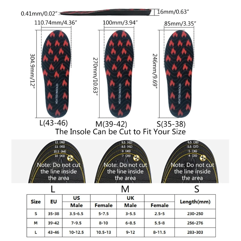 Adjusted Temperature Wireless Foot Warm Electric Heated Insoles Wireless Rechargeable Shoe Pad for Walking Camping