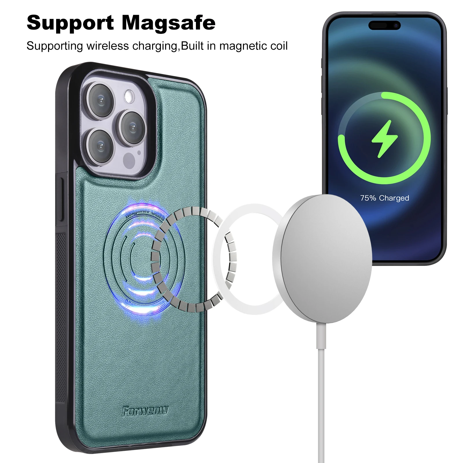 Leather Wallet Phone Case with Magnetic MagSafe Wireless Charging Compatibility