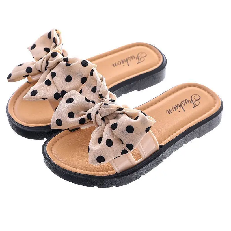 New Bow Flats Open Toe Slide Sandals Non-slip Flip Flops Children Home Slippers Kids Girls Summer Cute Beach Slippers Shoes