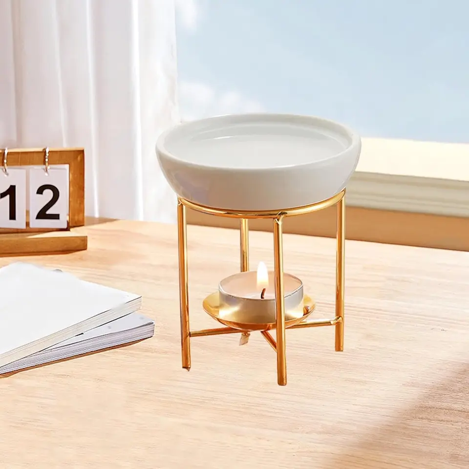 Elegant White and Gold Essential Oil Burner Ornament