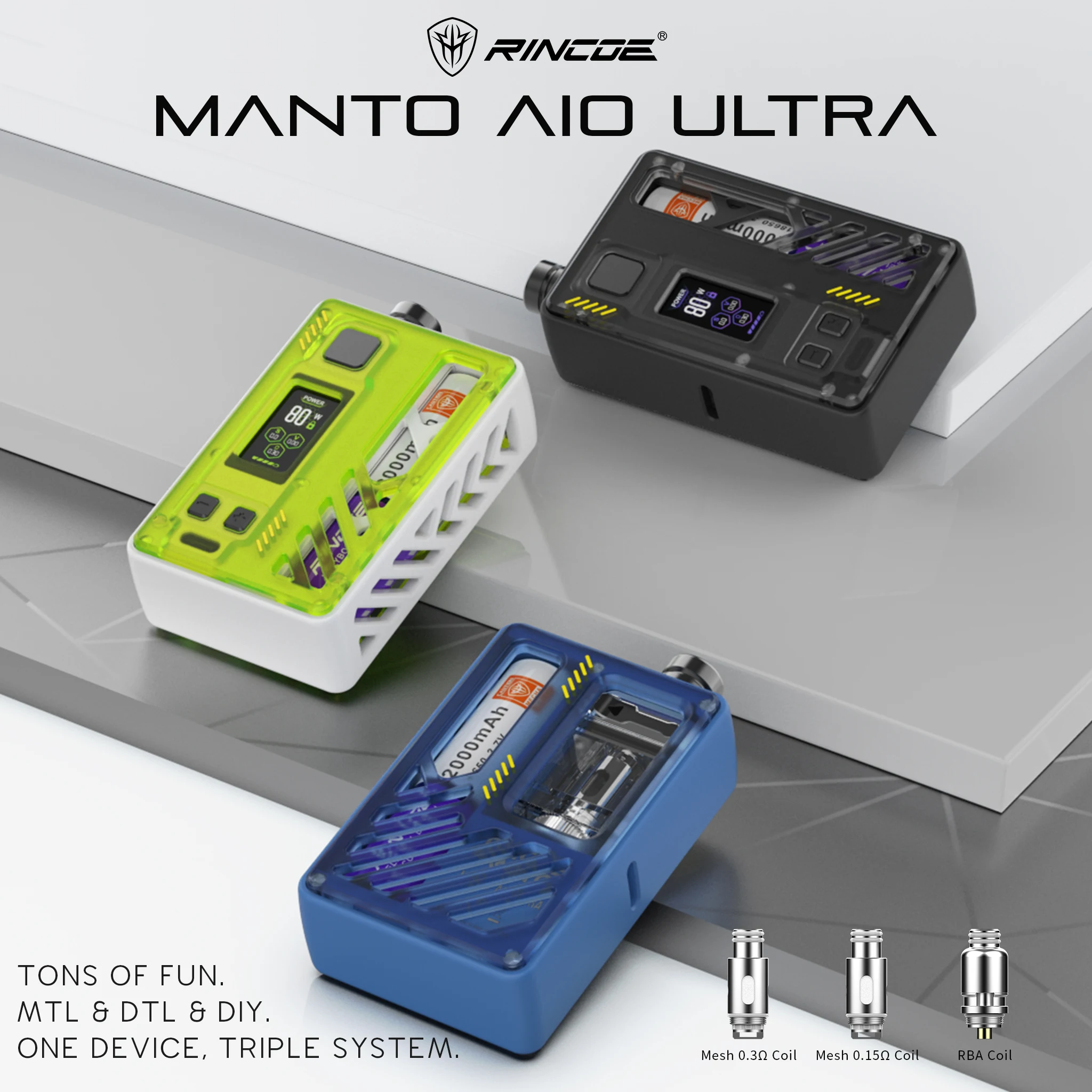 Manta Rta Mod Original Rincoe Manto AIO Ultra RTA Kit 80W Box Mod Vape Ultra Pod ...
